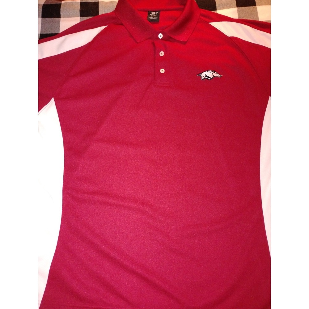 Vintage Arkansas Razorbacks Shirt Large Polo Golf Starter Red White Adult - Z